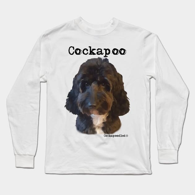 Black and white Cockapoo / Spoodle and Doodle Dogs Long Sleeve T-Shirt by WoofnDoodle 